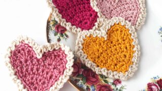 Vintage Crochet Hearts with a cream edging