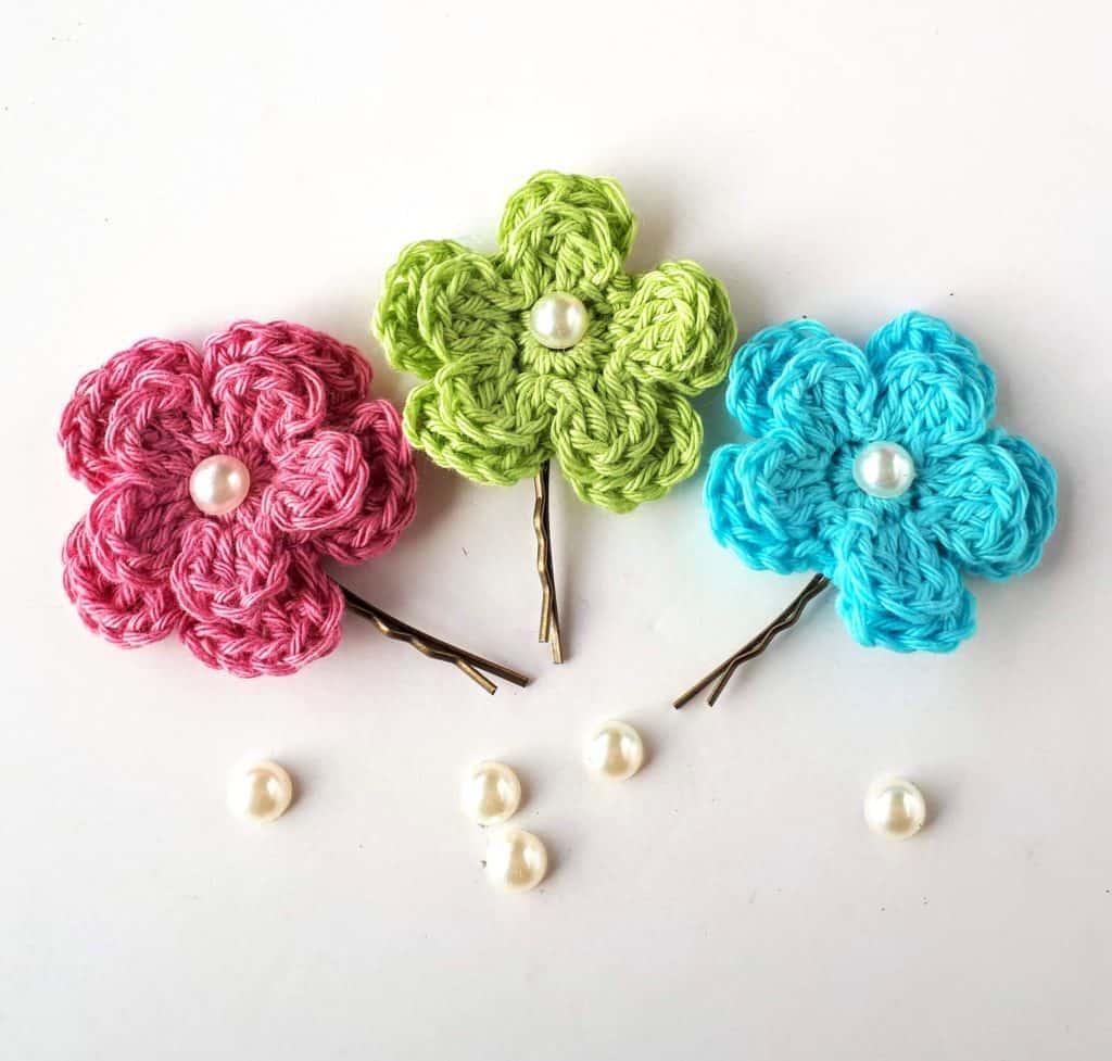 crochet flower hair clips