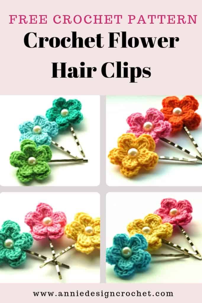 Crochet Flower Hair Clips - free crochet pattern