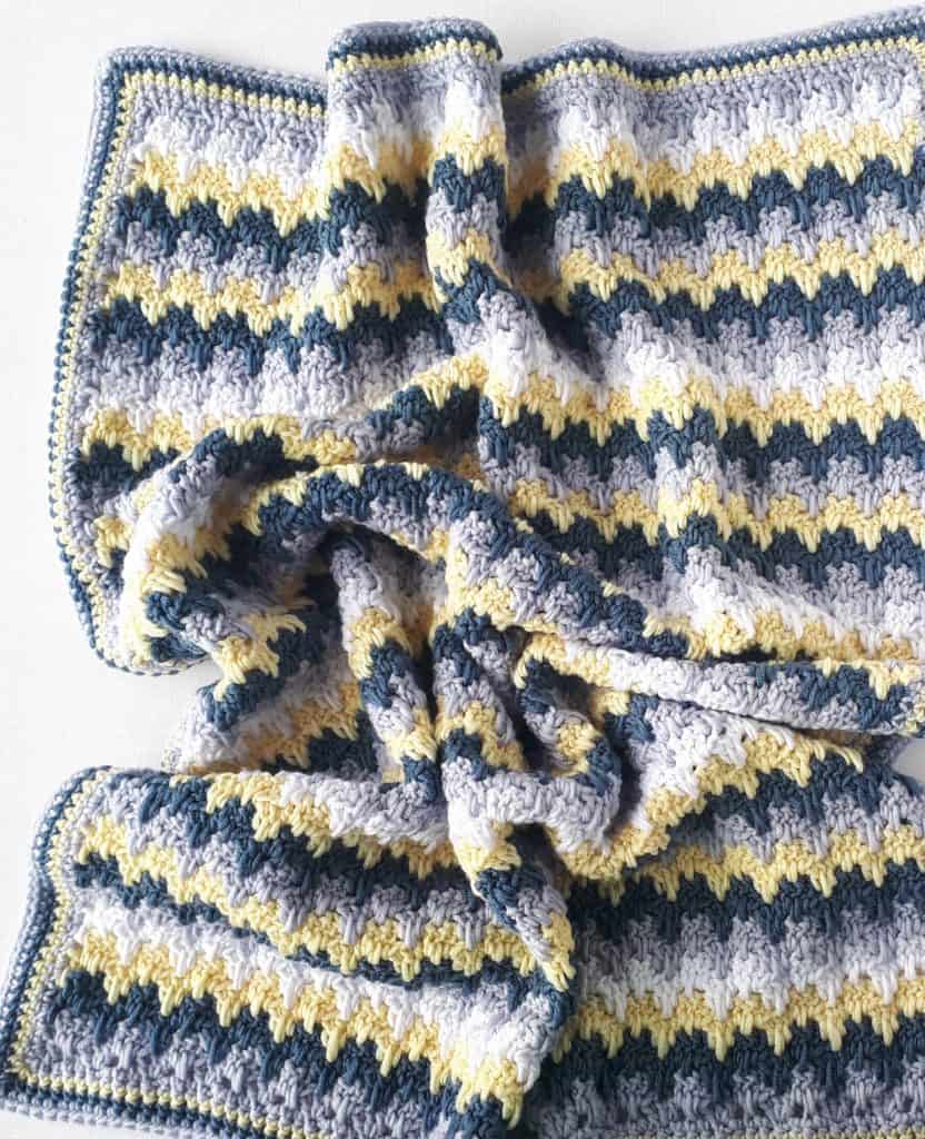 grey and yellow granny spike crochet blanket