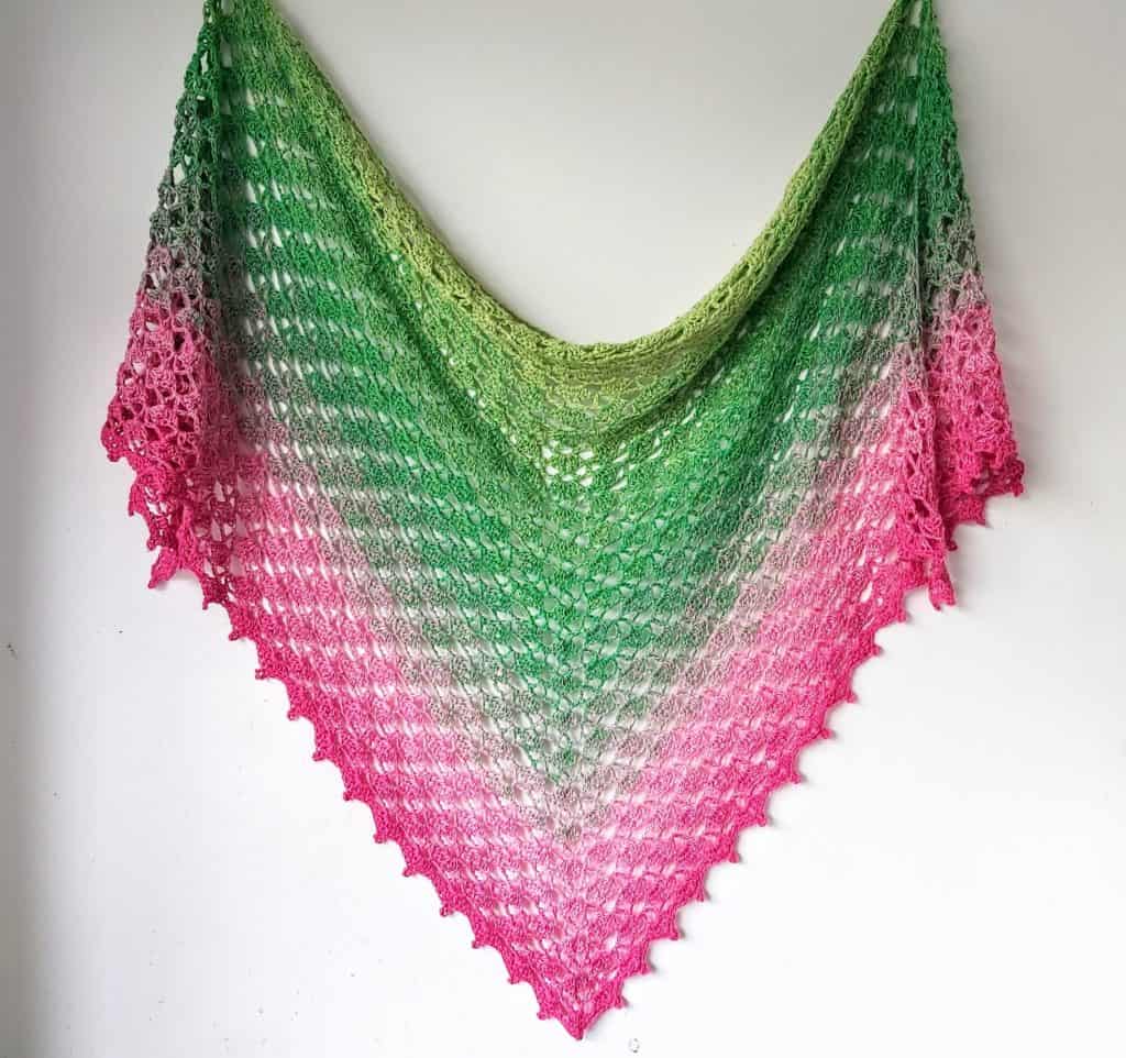 free crochet triangle shawl with a shell pattern