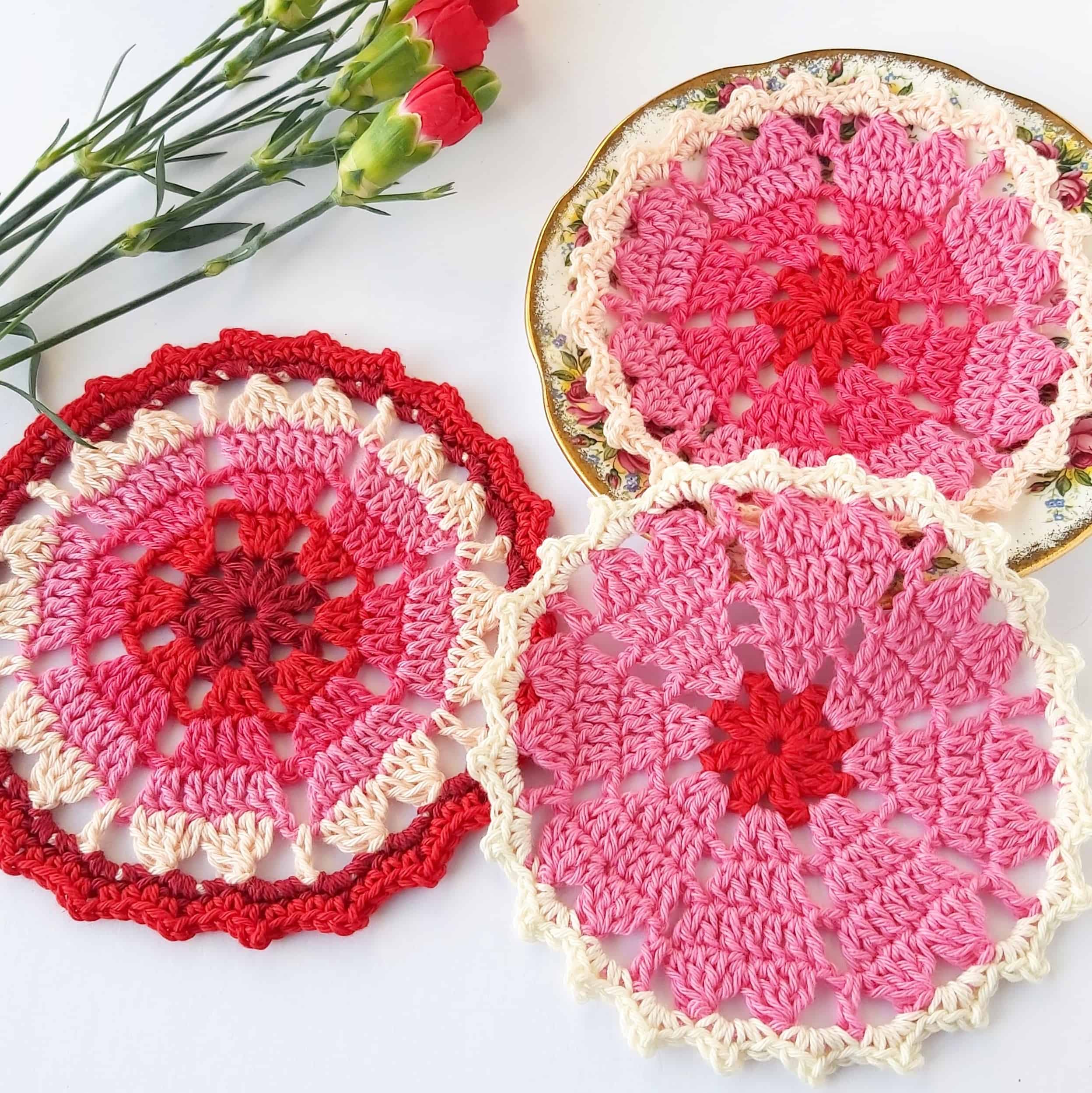 VALENTINE Heart Plaid Placemat & Coaster/Decor/Crochet Pattern INSTRUCTIONS ONLY 