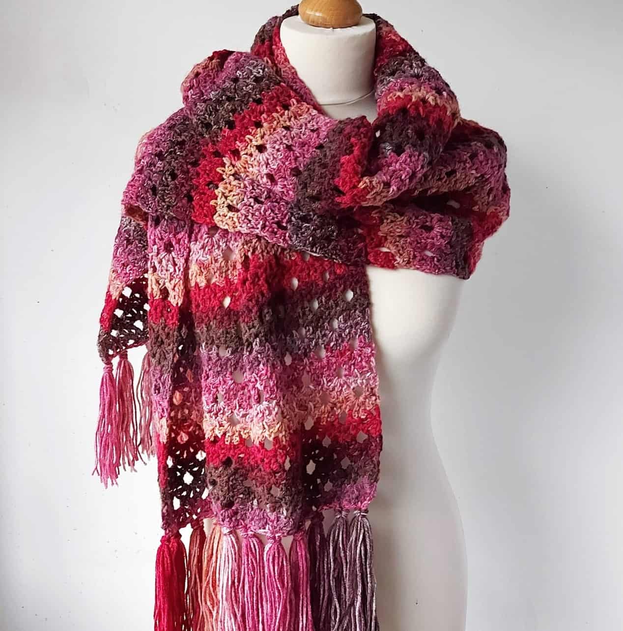 Cozy Crochet Blanket Scarf – Wild Cherry