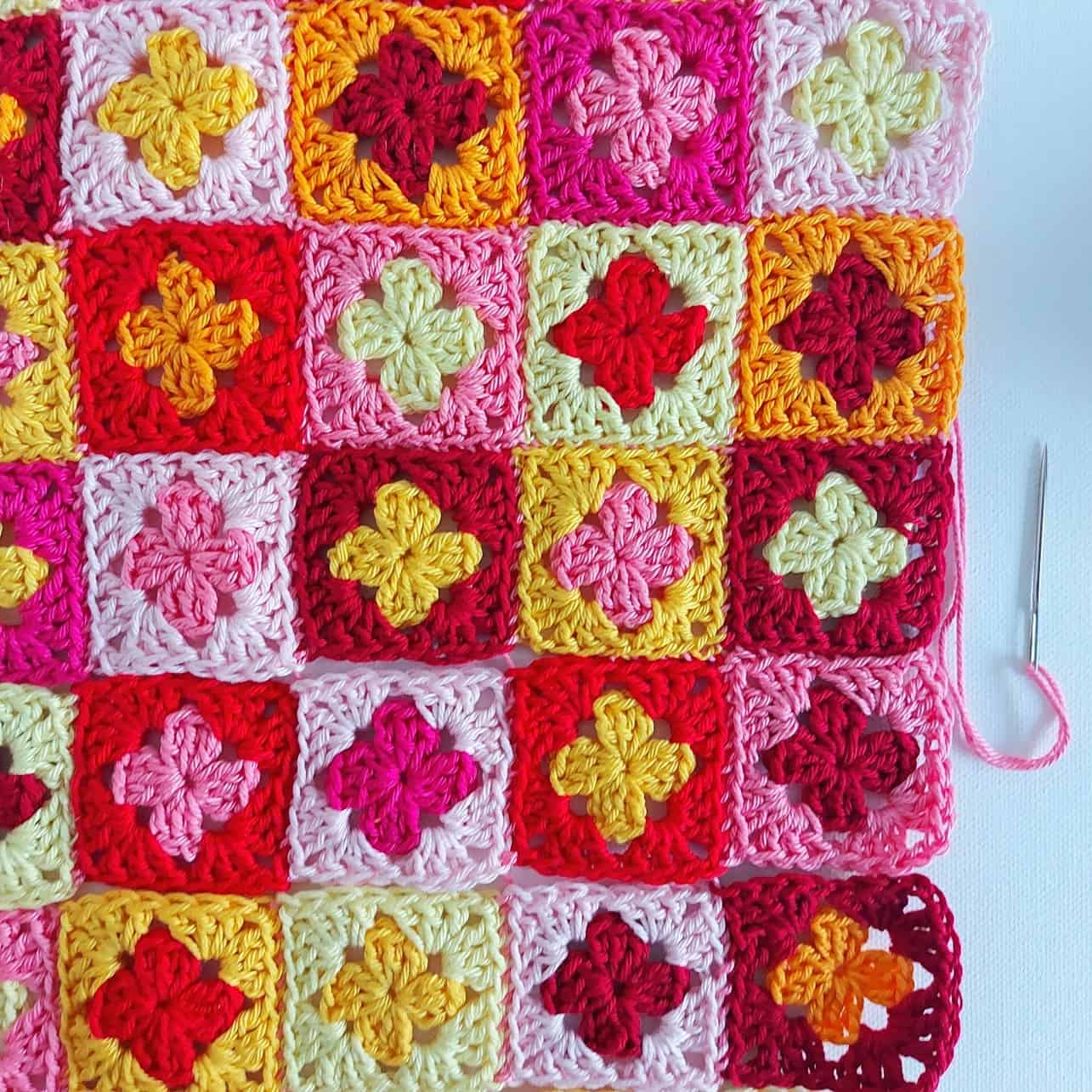 Front of the granny square pillow