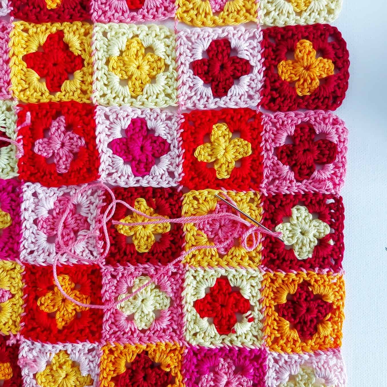 Back of the mini granny square pillow