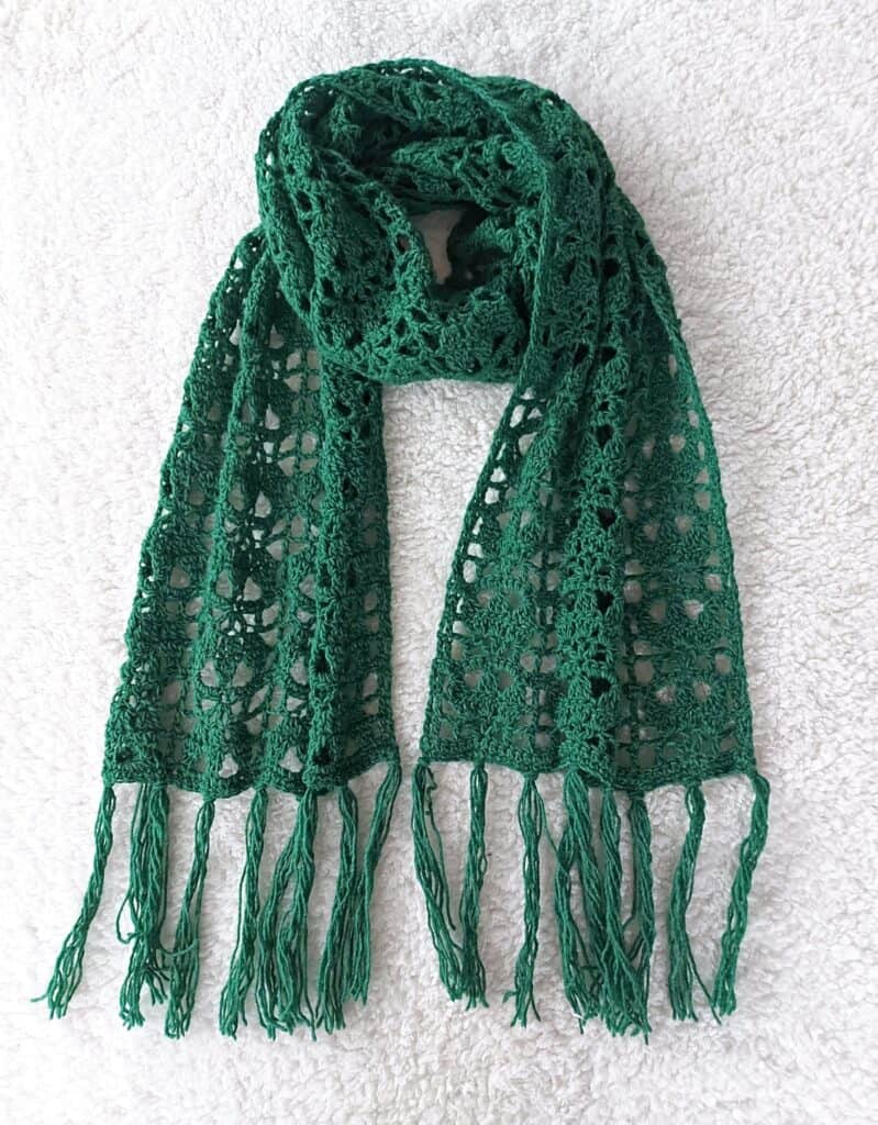 crochet lace scarf with a leaf design