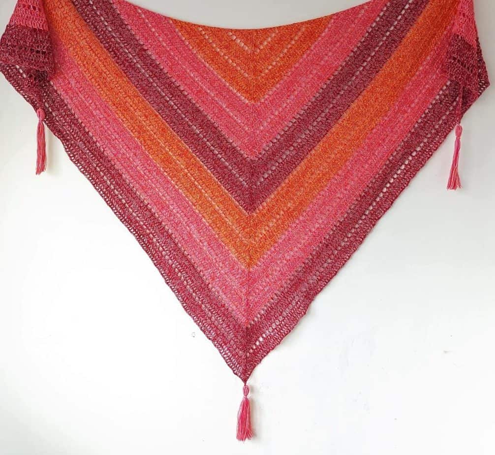 orange red crochet triangle shawl