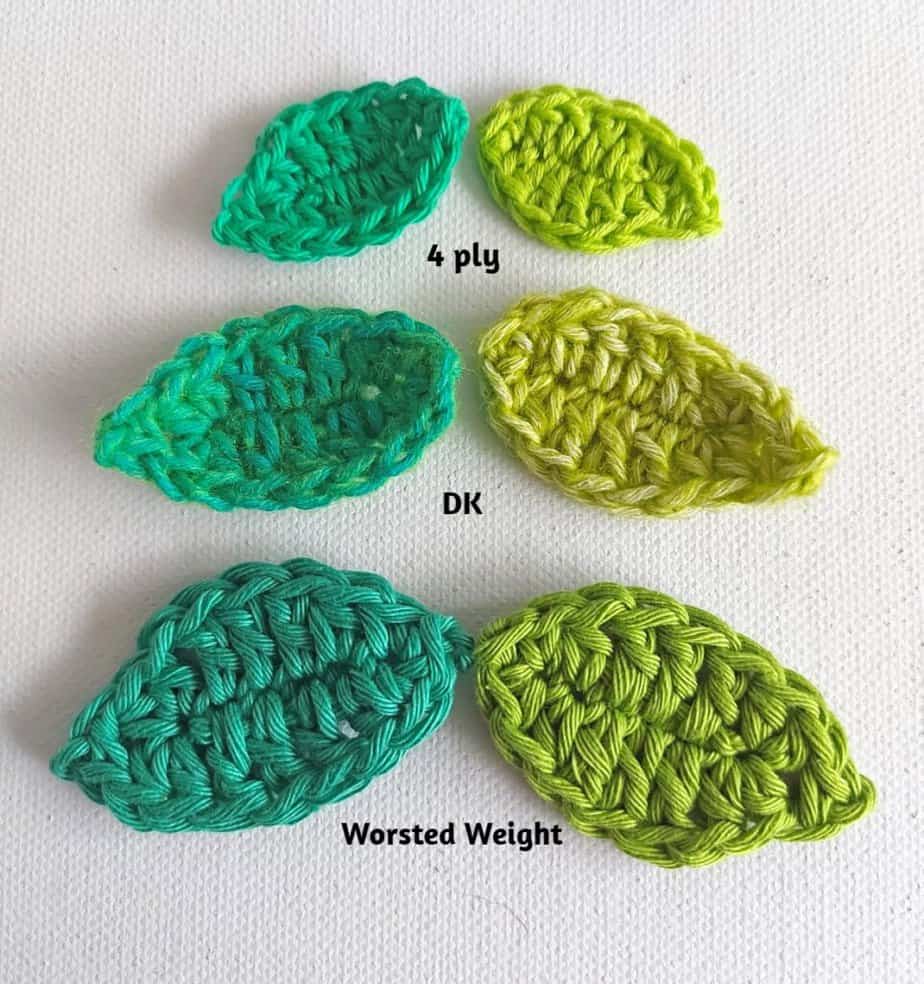crochet leaves in different yarn weights