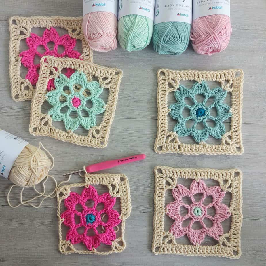 crochet flower squares for a blanket