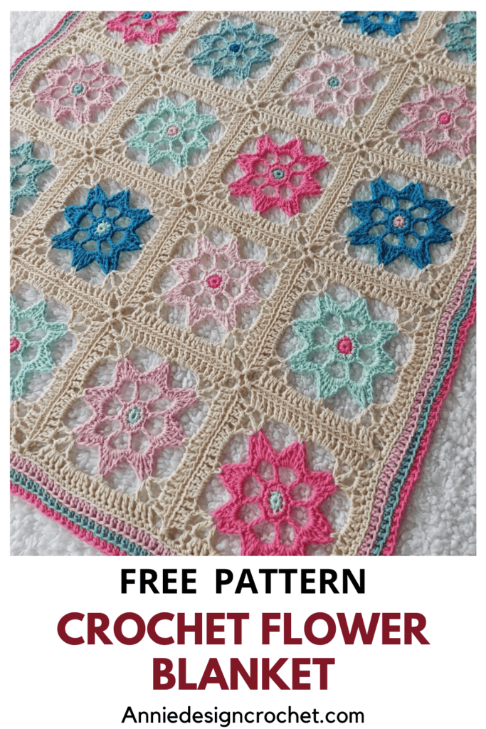 crochet flower baby blanket pattern pin 1