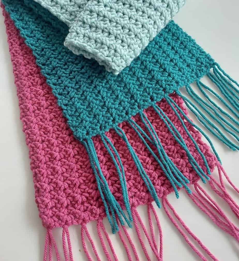 crochet scarf in a color block design
