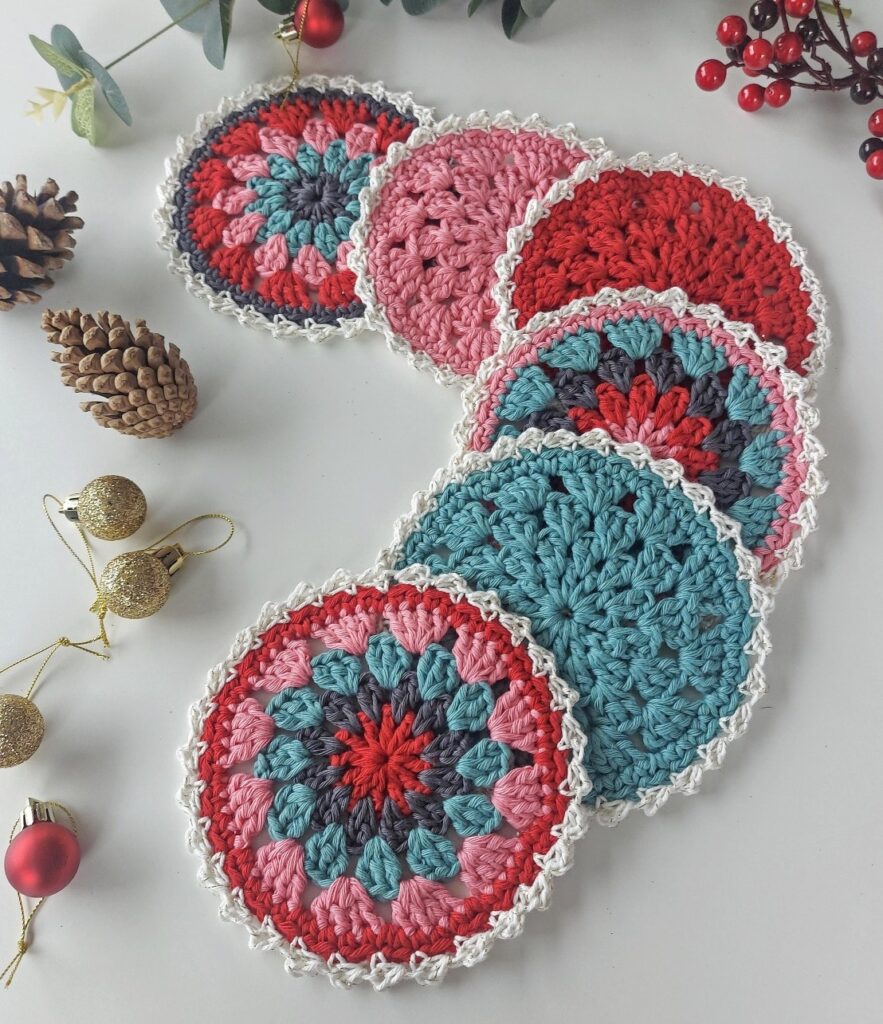 6 christmas coasters in crochet