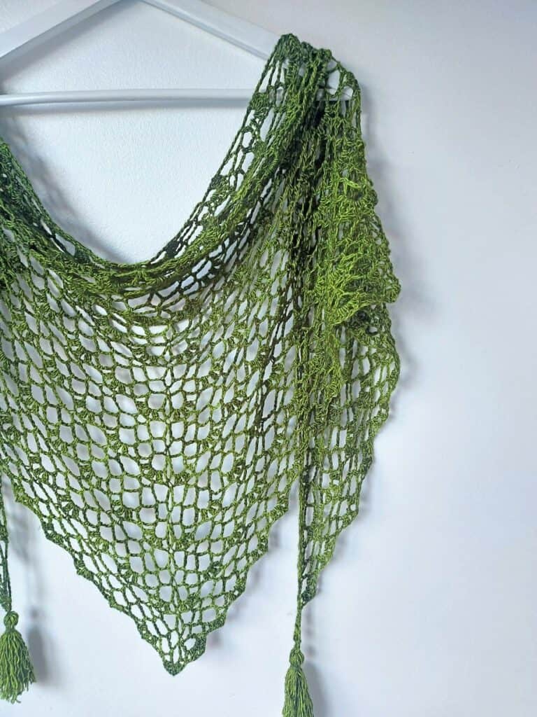 olive green crochet shawl