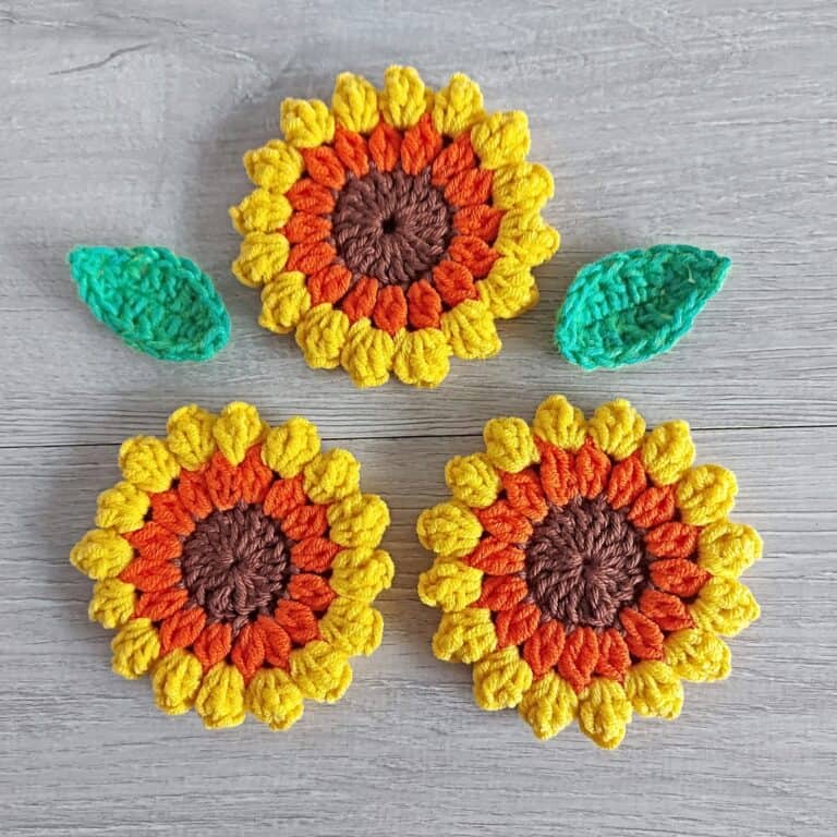 Crochet Sunflower Applique (Free Pattern)