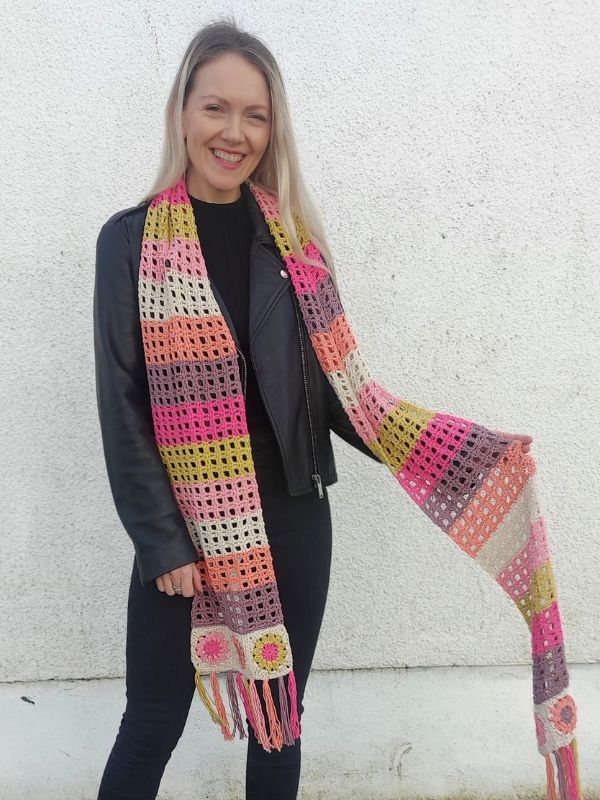 crochet scarf with granny squares