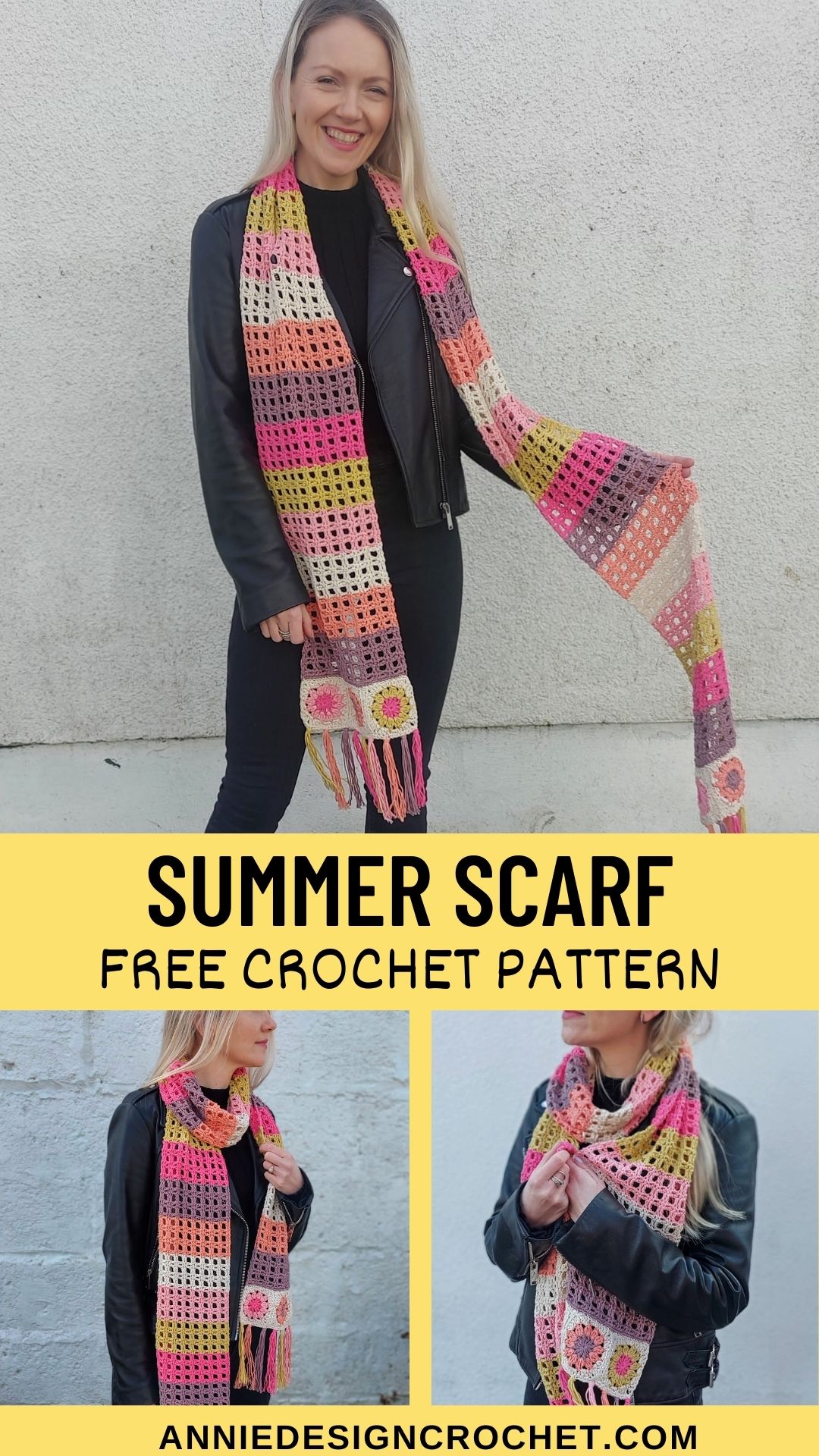 crochet summer scarf with granny squares