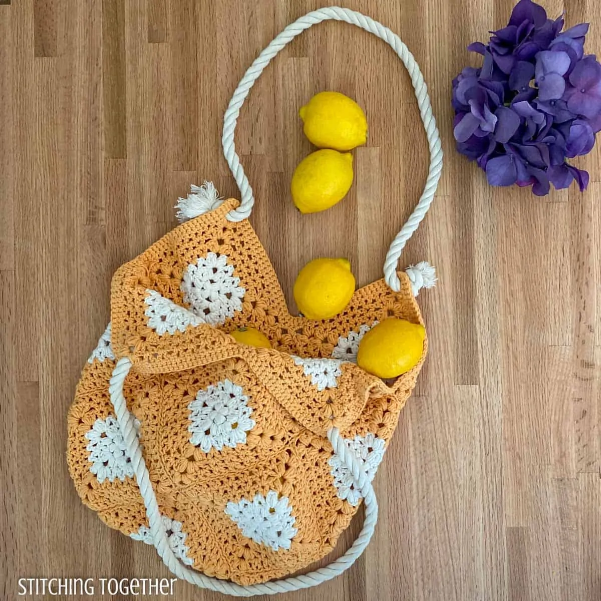 crochet market bag in squares