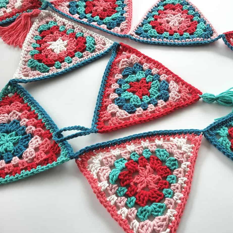 crochet granny triangles in christmas colors