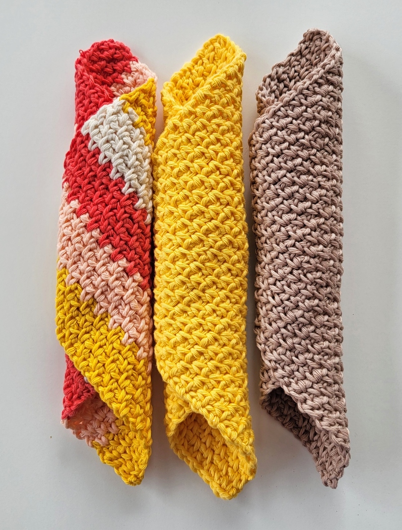 orange and yellow crochet washcloths