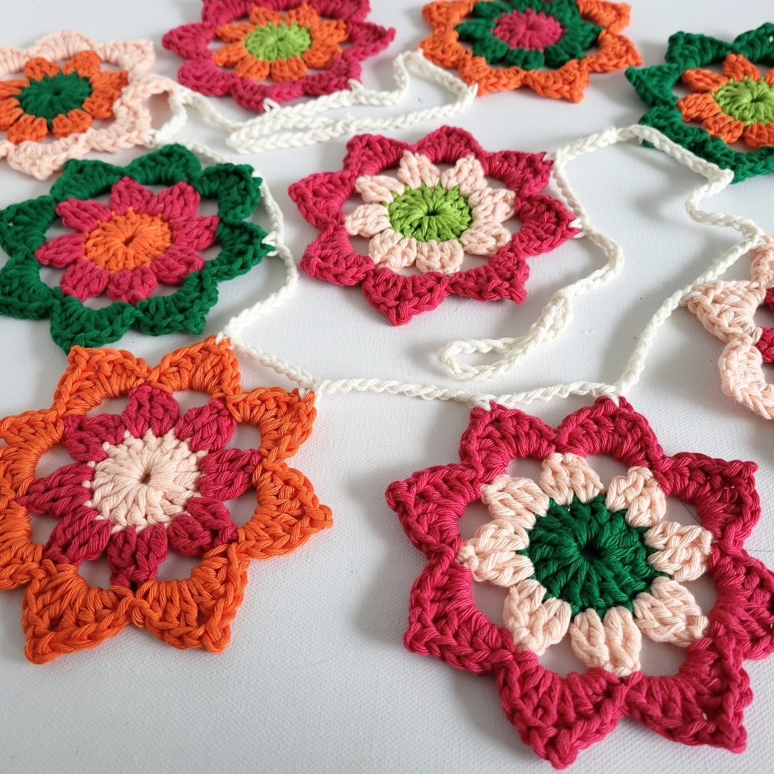 crochet garland with flowers