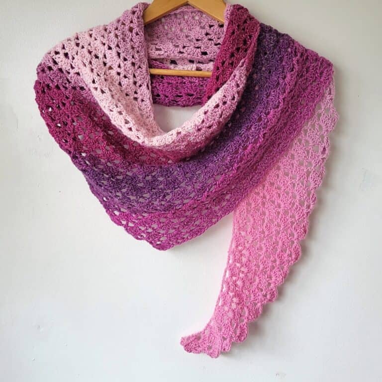 crochet shawl in pink and purple
