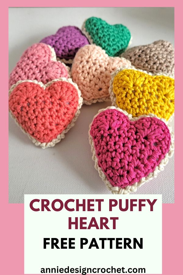 8 stuffed crochet hearts