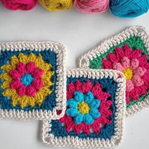 crochet flower granny squares in bright colors