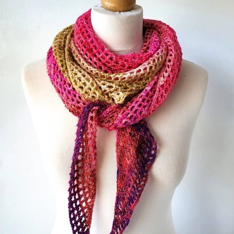 red and gold crochet neck scarf