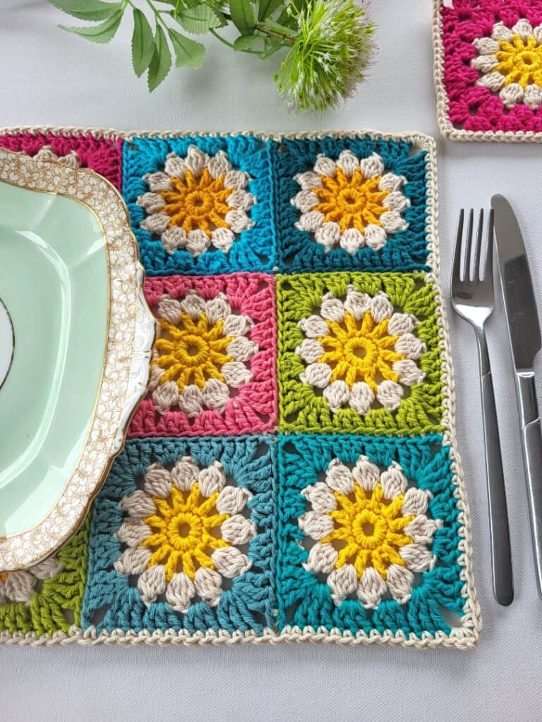 Daisy Granny Crochet Placemat and Coaster Free Pattern Annie Design
