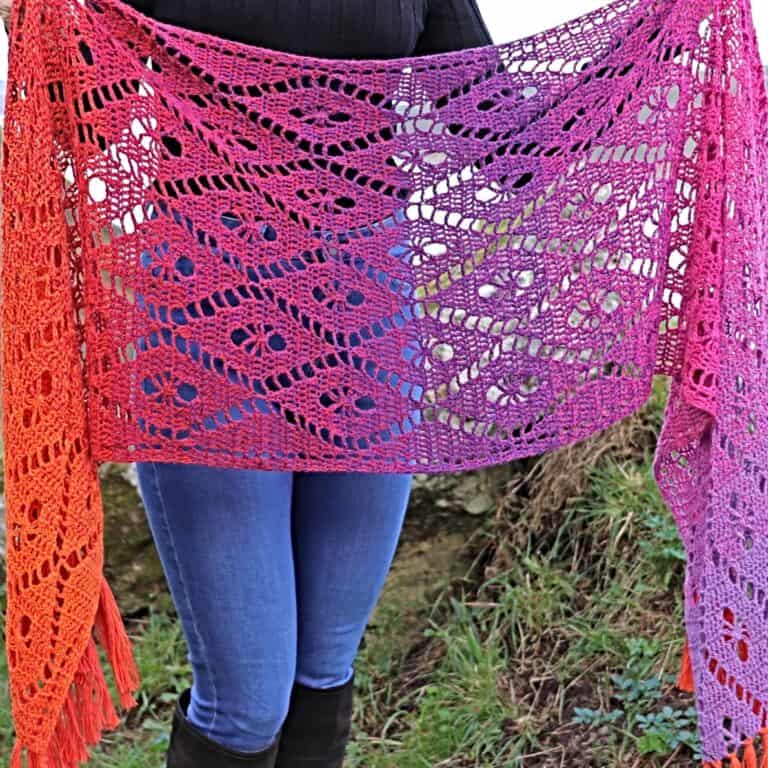 Lightweight Crochet Shawl with Filet Lace – Free Pattern