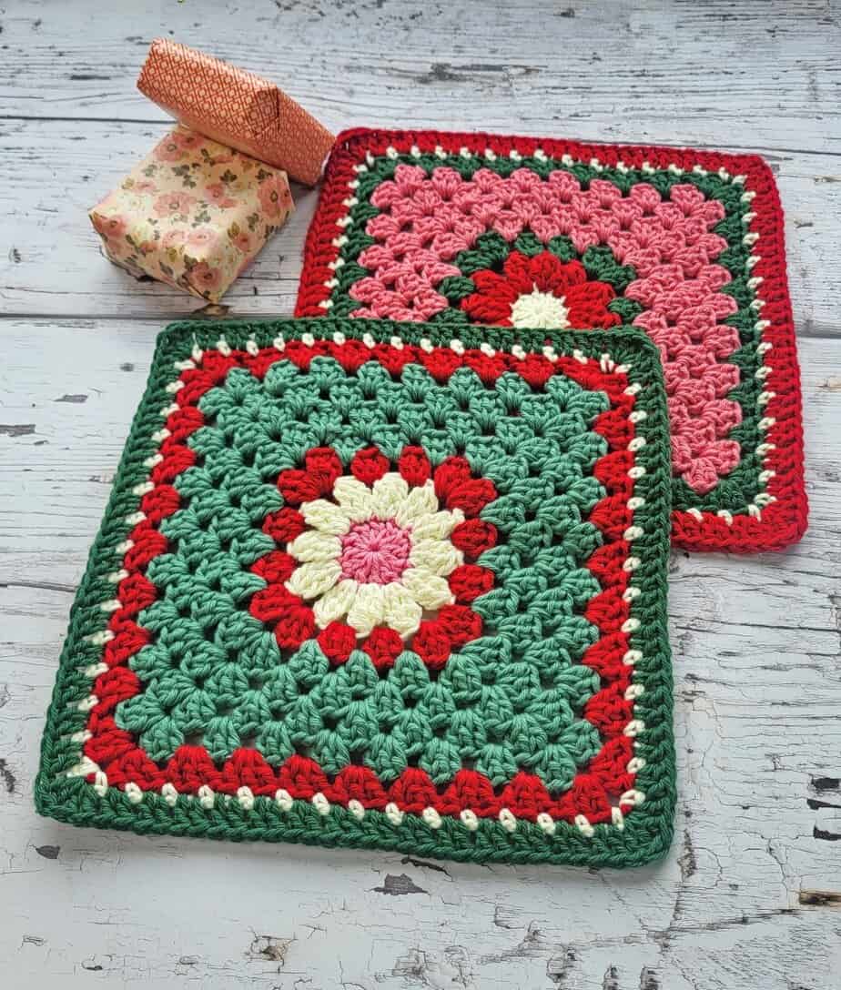 2 crochet flower granny square dishcloths