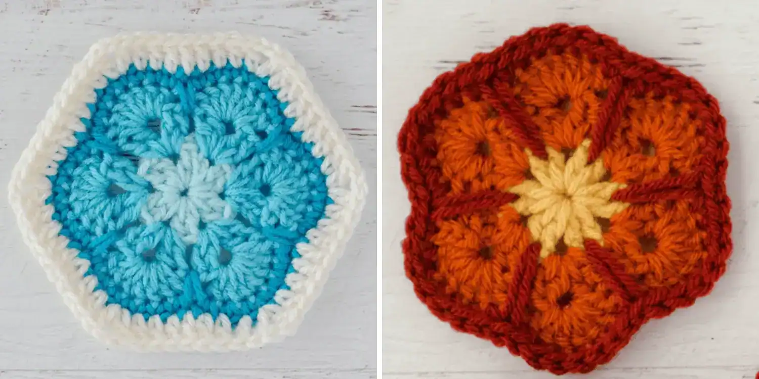 Original African Flower Hexagon and a variation by Crochet 365 Knit Too