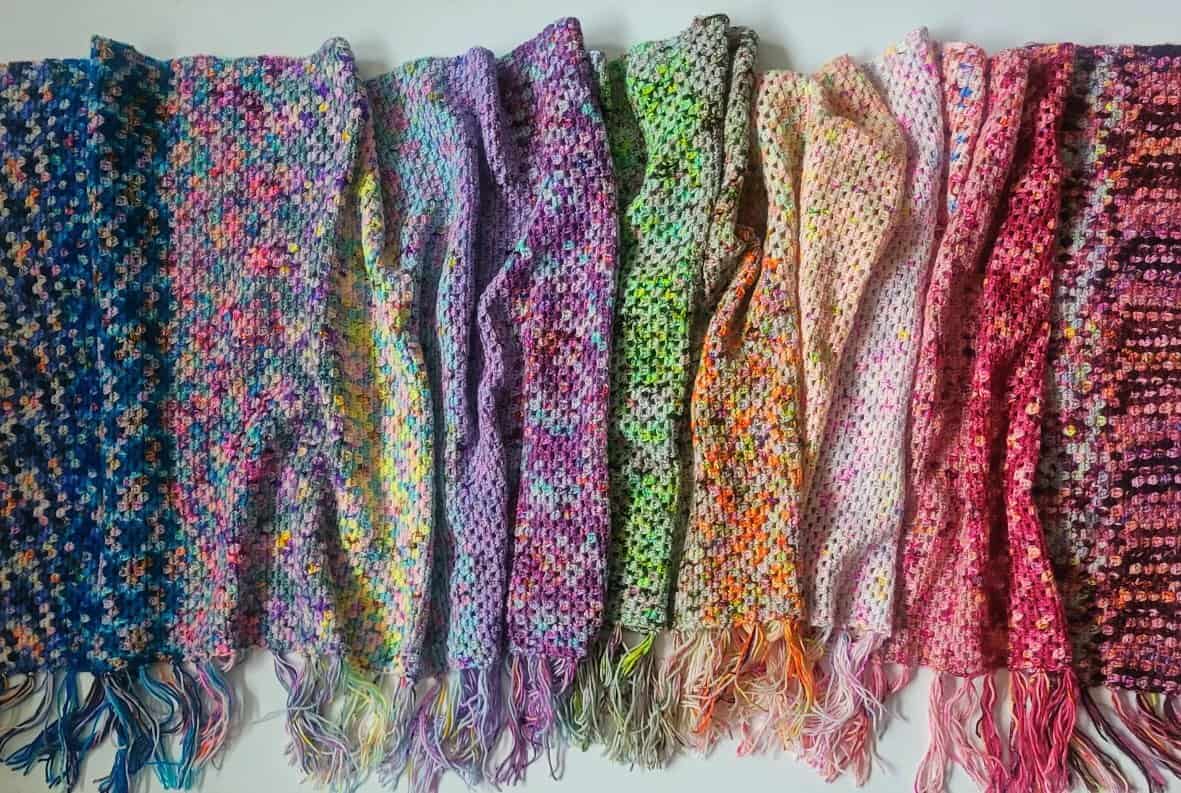 Aora - mini skeins crochet shawl displayed flat