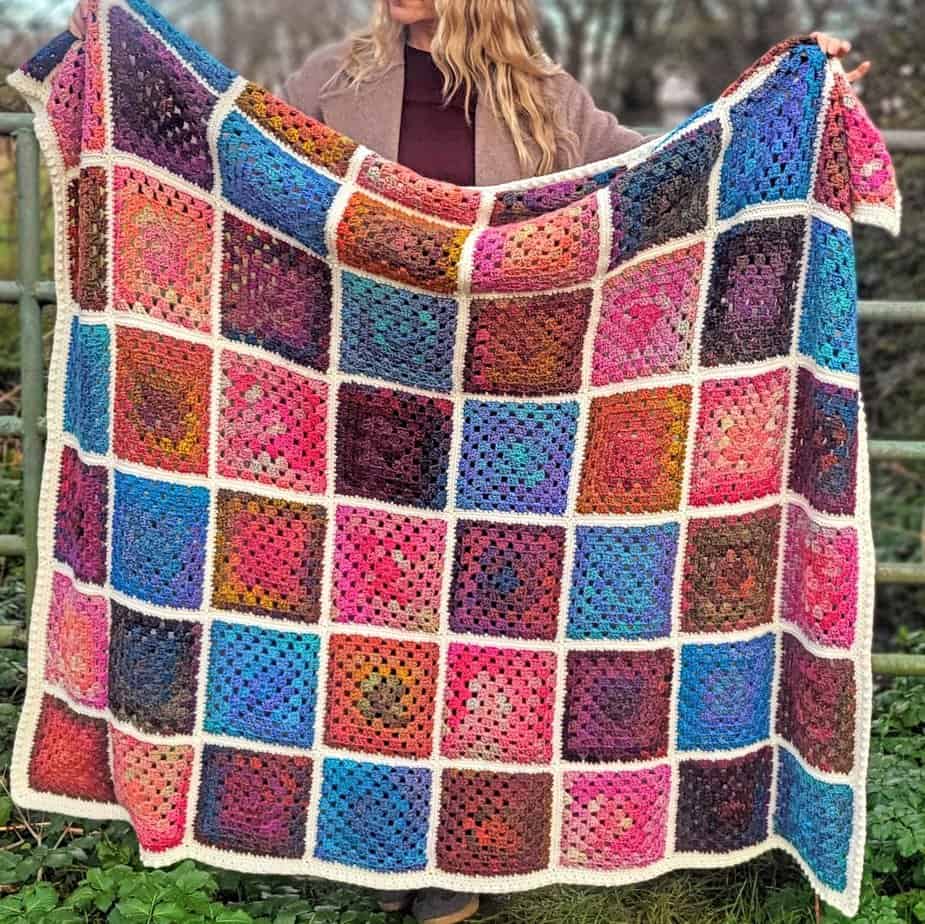 Granny Jewels Blanket, held up by the corners