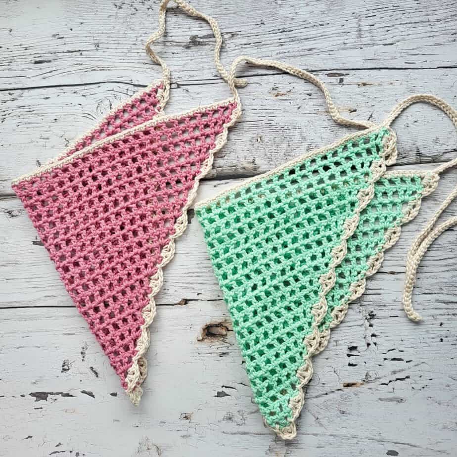 2 crochet headscarves with a lace border