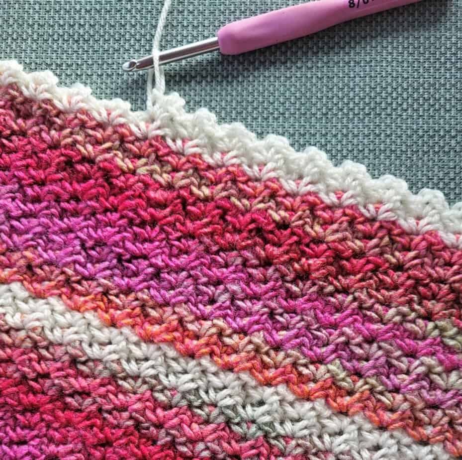 Stitch detail and edging for the one row repeat crochet baby blanket