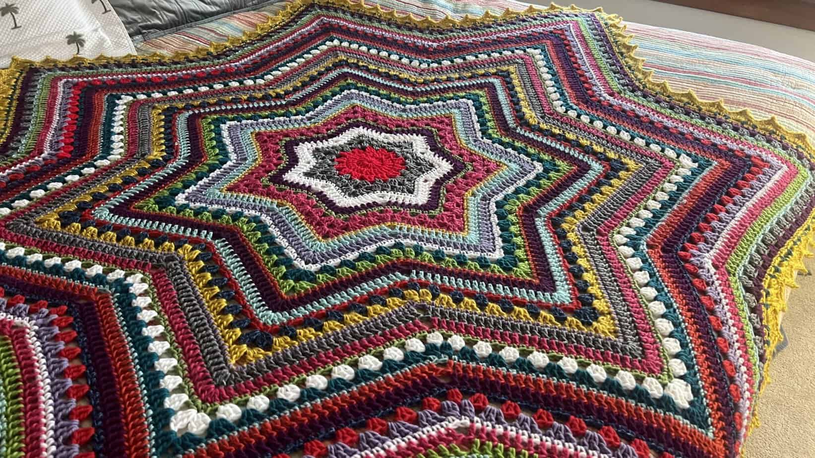 6-Day Star Blanket with thrifted scrap yarn by Betty McKnit