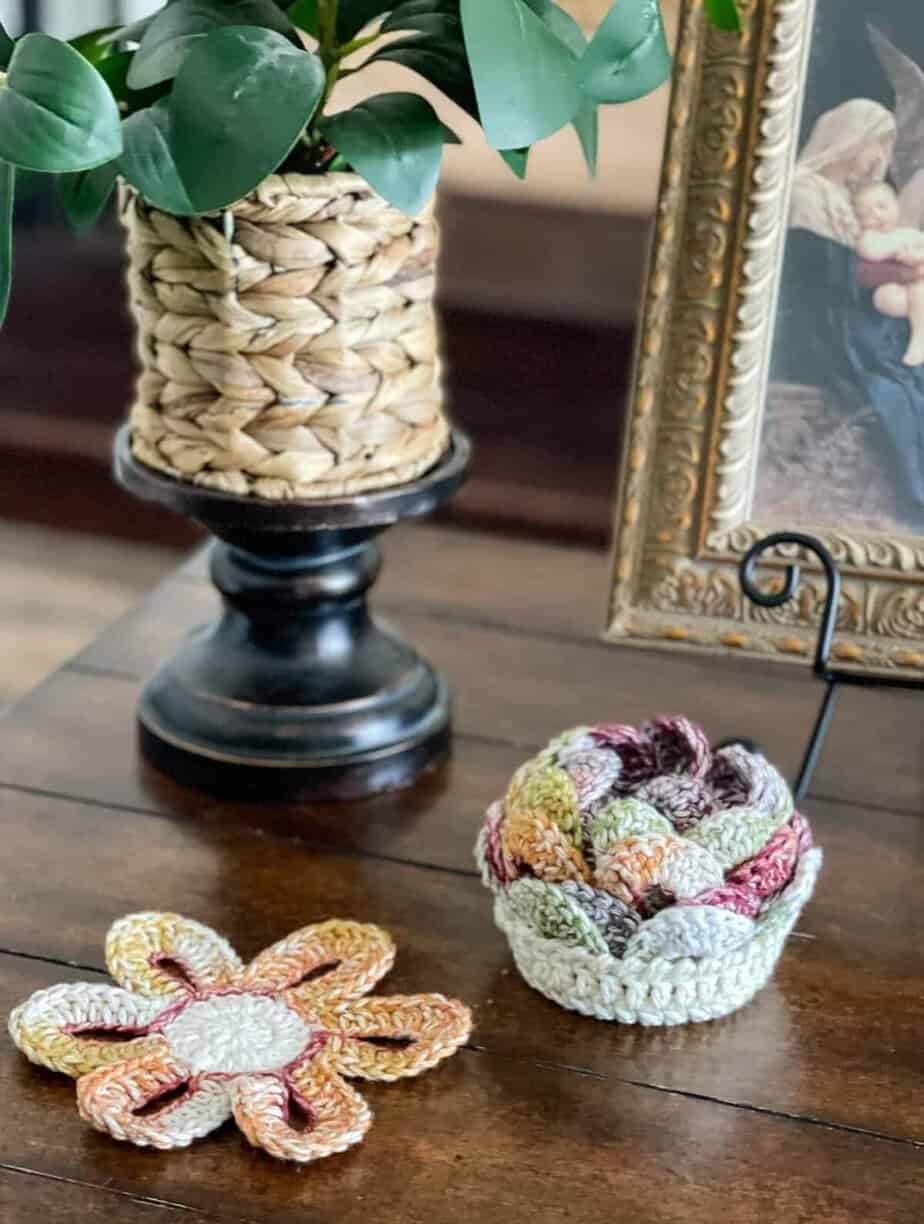 Blooming Flower Basket Coaster Set by Nana's Crafty Home