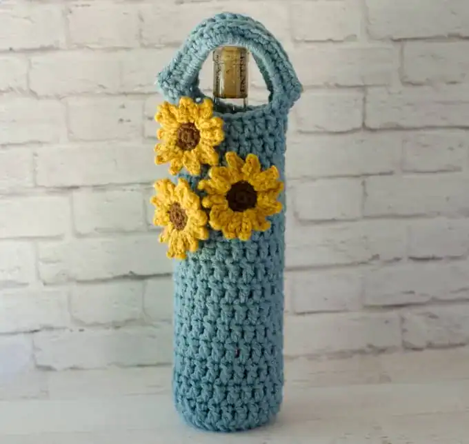 Sunflower Wine Cozy by Crochet 365 Knit Too