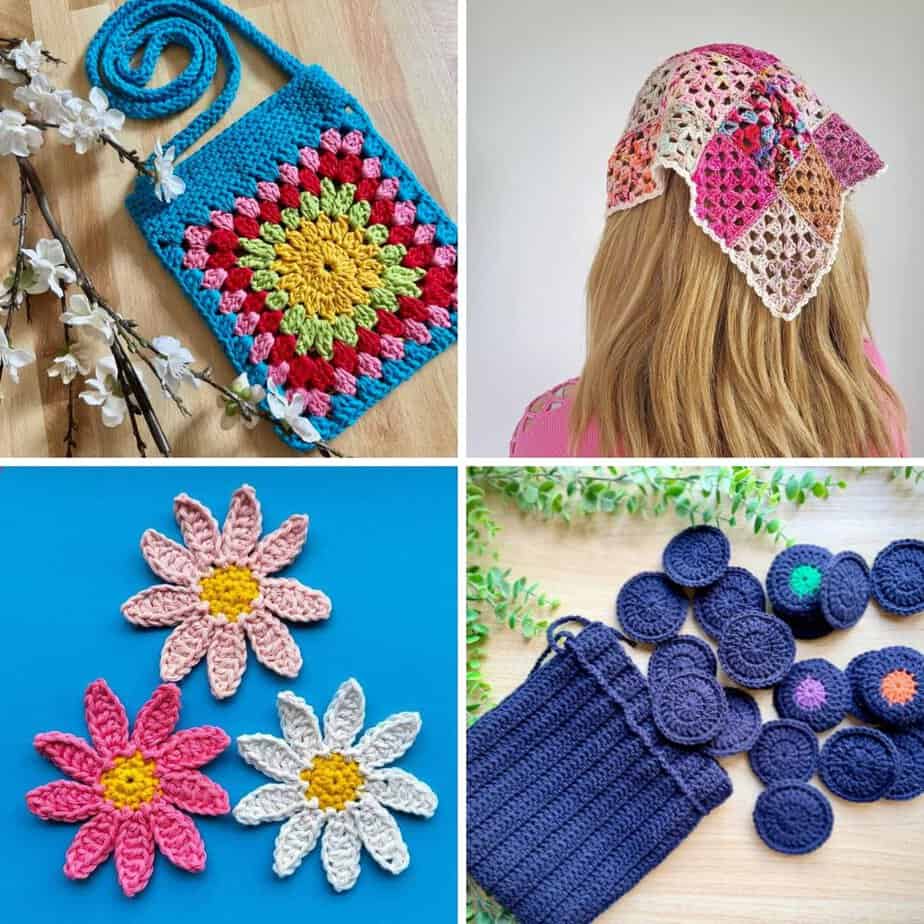 Scrap Yarn Crochet Projects - collage image showing 4 of 18 featured patterns