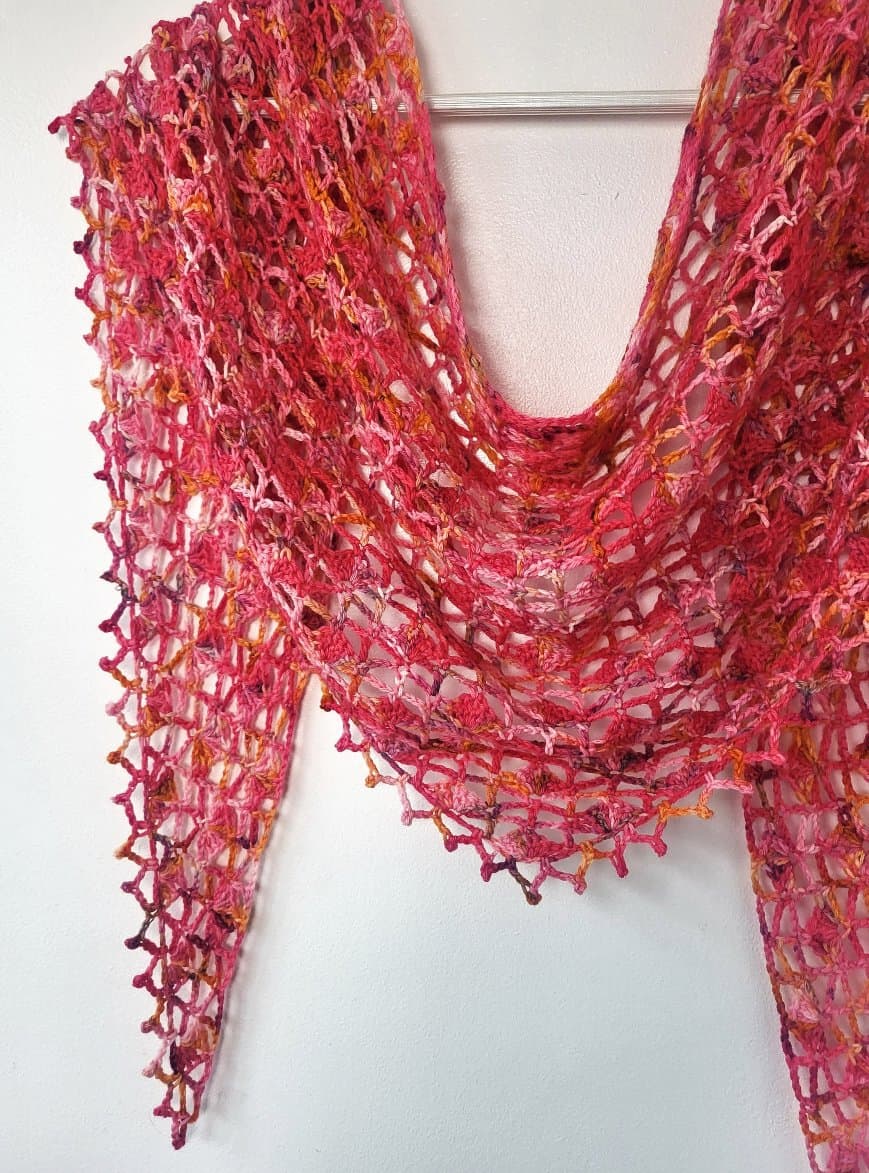A closeup view of the Rosehip shawl, a free + easy crochet pattern