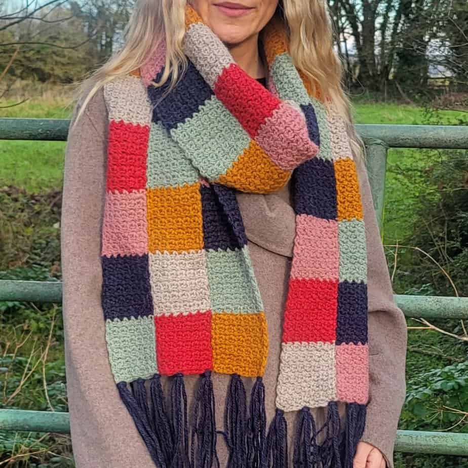 Bramley - a patchwork crochet scarf pattern, free on the blog