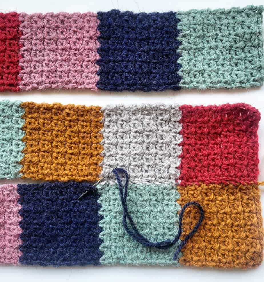 joining the patchwork squares with a whipstitch
