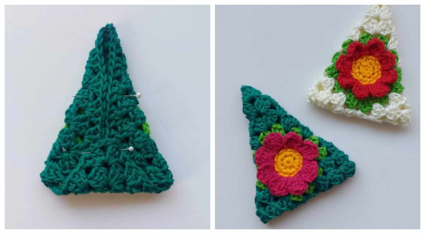 How to fold the crochet flower square into a Christmas tree